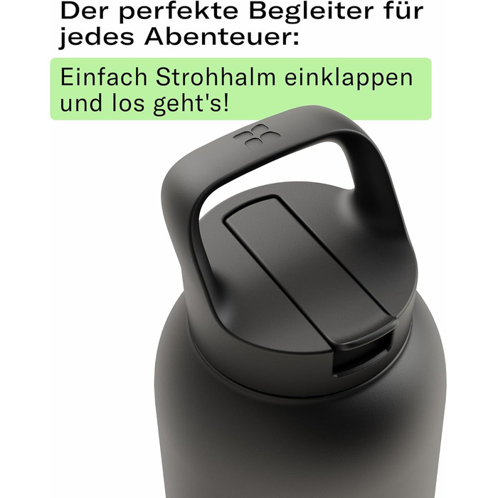 Термос Waterdrop універсального призначення 1 л Пляшка для пиття з трубочкою Ізольована нержавіюча сталь, зберігає напої холодними протягом 24 годин Гарячими протягом 6 годин Герметична та ударостійка Термокружка без бісфенолу А, чорна, 1000 мл