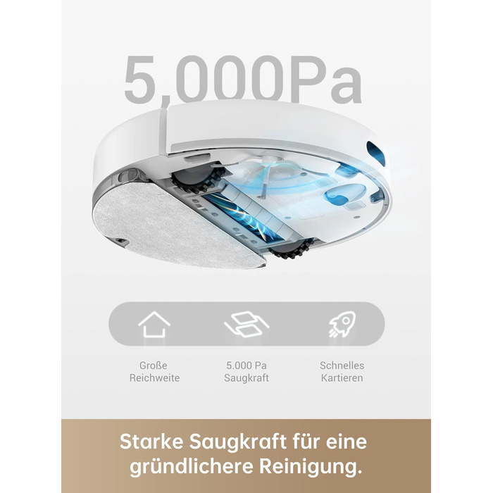 Робот-пилосос з функцією миття підлоги, 5000 Па з навігацією LDS, максимальна тривалість роботи 280 хвилин, управління через додат