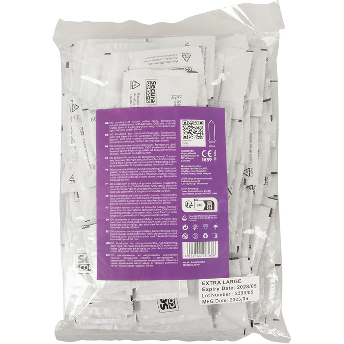 Презервативи Secura Extra Large 100 - 100 широких презервативів для чоловіків без гормонів, прозорі