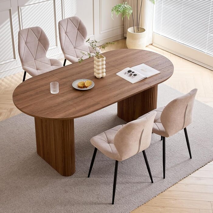 Овальний дерев&39яний обідній стіл, 180 см Сучасний кухонний обідній стіл Великий стіл з МДФ на 6-8 осіб (темно-коричневий)