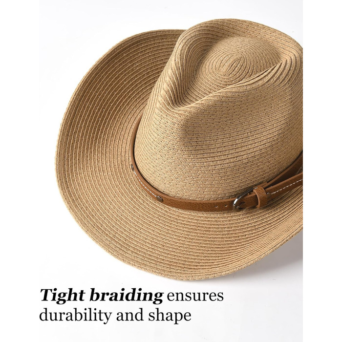 Ковбойський сонцезахисний капелюх FURTALK для жінок та чоловіків, ковбойський капелюх у західному стилі з вітровою стрічкою, UPF 80, легкий пляжний та літній капелюх, хакі, ML