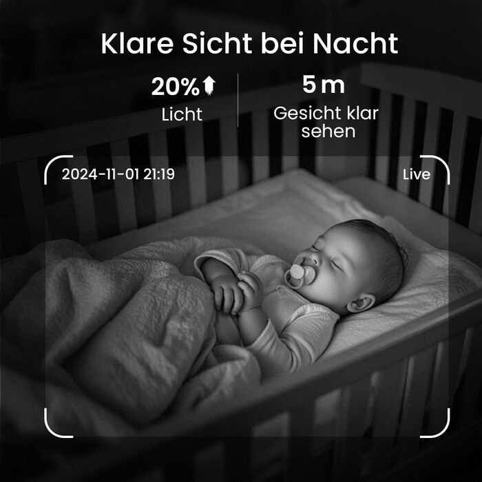 Радіоняня CZEview BM6 із камерою 2K і 4-кратним зумом, відеоняня HD 5,5 дюйма з Wi-Fi із додатком, нічне бачення, виявлення руху,