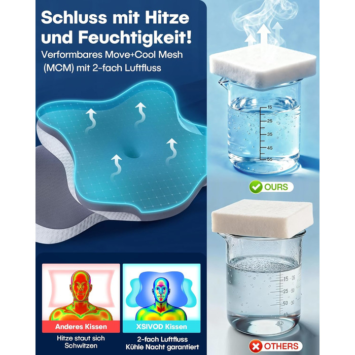 Ортопедична подушка для шиї - ергономічна подушка з піни з ефектом пам&39яті з охолоджувальним ефектом, подушка для підтримки шиї для знеболення, подушка проти хропіння для сну на боці, спині та животі, сіра