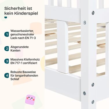 Ліжко Sisimiut Montessori House 80 x 160 см із захистом від падіння, дерев&39яне дитяче ліжко, підлогове ліжко, рейкова основа, сосна, матово-білий колір, 80 x 160 см, матрац не входить до комплекту