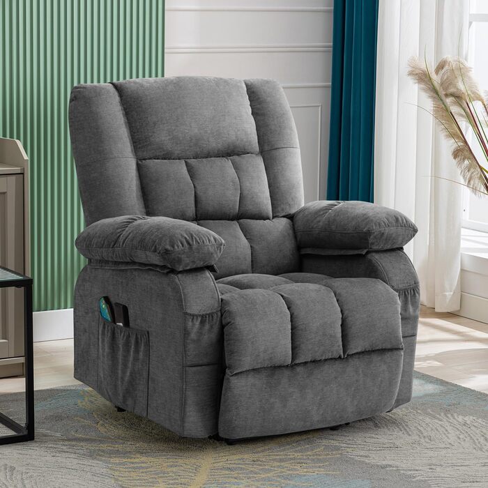 Регульоване крісло для телевізора Bosmiller з електричним підйомником, функцією обігрівача, масажу та підігріву, сірого кольору