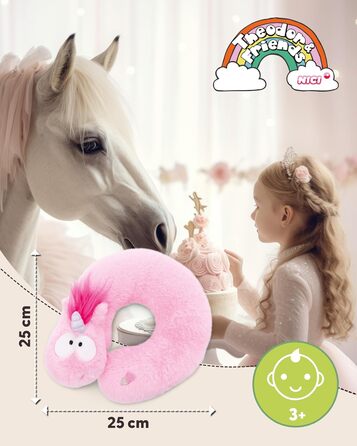 Дитяча подушка для шиї NICI Єдиноріг рожевий 25x25 см - Подушка для шиї - Пухнаста дитяча подушка для дівчаток та хлопчиків - Ідеально підходить як подушка для подорожей - 49656