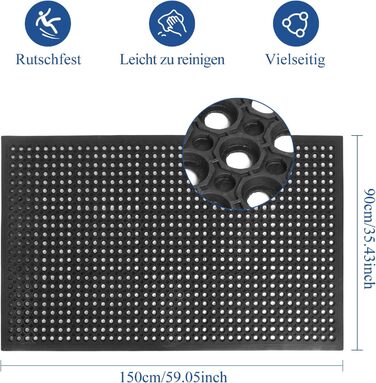 Гумовий килимок MYOYAY, продається по метражу, кільцевий гумовий килимок, килимок для вулиці 90x150 см, нековзний гумовий дренажний килимок, килимок у формі стільників для вулиці, кухні, ванної кімнати, тераси, дитячих майданчиків, саду, чорний