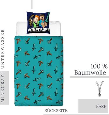 Постільна білизна 135x200 дитяча - Двосторонній комплект постільної білизни з персонажами Minecraft - 100 бавовна - 80x80 135x200