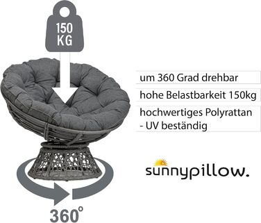 Сонячна подушка крісло Papasan Крісло з ротанга з подушкою круглий діаметр 120 см Зручне крісло для відпочинку поворотне для вітальні Балконне крісло Плетене крісло Ротанг Крісло для читання Зовнішній/Внутрішній Антрацит Антрацит