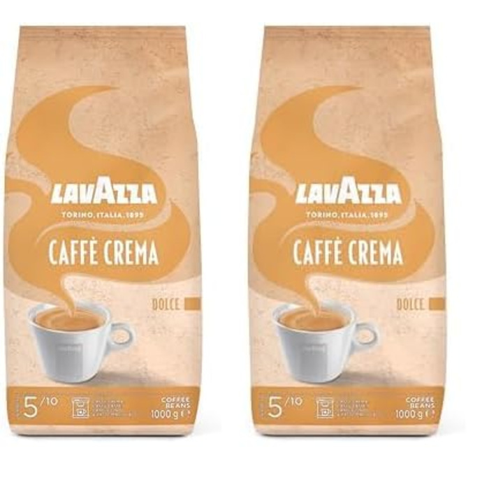 Кава в зернах Arabica та Robusta, ідеально підходить для еспресо-машин, з ароматичними нотками сухофруктів, горіховим смаком, інтенсивність 5/10, середнє обсмаження, упаковка 1 кг Dolce 1 кг (2 упаковки)