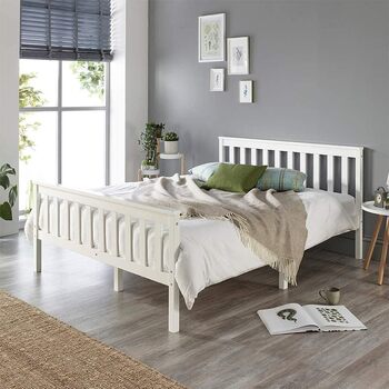 Ліжко Aspire Beds Atlantic Solid Timeless White Wooden Bed - елегантний дизайн Shaker, високоякісні матеріали, легке складання, універсальне, міцне, 200Д x 140Ш x 82В, біле