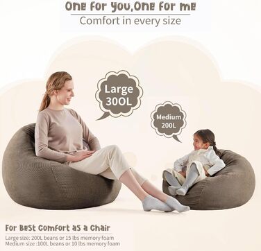 Крісло-мішок Nobildonna для дітей та дорослих, лише чохол (без наповнювача) для дивана з м&39якими іграшками, 110 x 89 см, теплий сірий колір, велике (лише чохол)