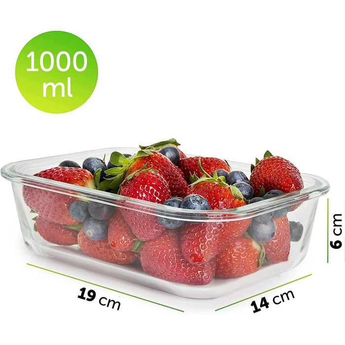 Скляні контейнери для зберігання продуктів з кришками - Коробки для приготування їжі - Набір скляних контейнерів - Можна мити в посудомийній машині, використовувати в мікрохвильовій печі та морозильній камері (1060 мл 1 відділення) 5 шт. по 1060 мл - 1 ві