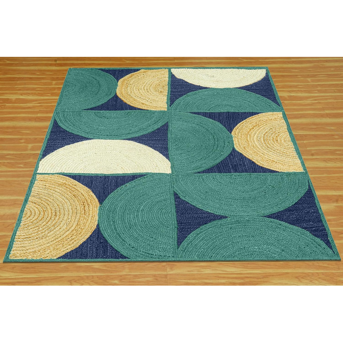 Колекція CASAVANI Прямокутний килим, 25,4 x 35,6 см, візерунок Blue & Multi, тканий джутовий килим, геометричний килим кілім, для