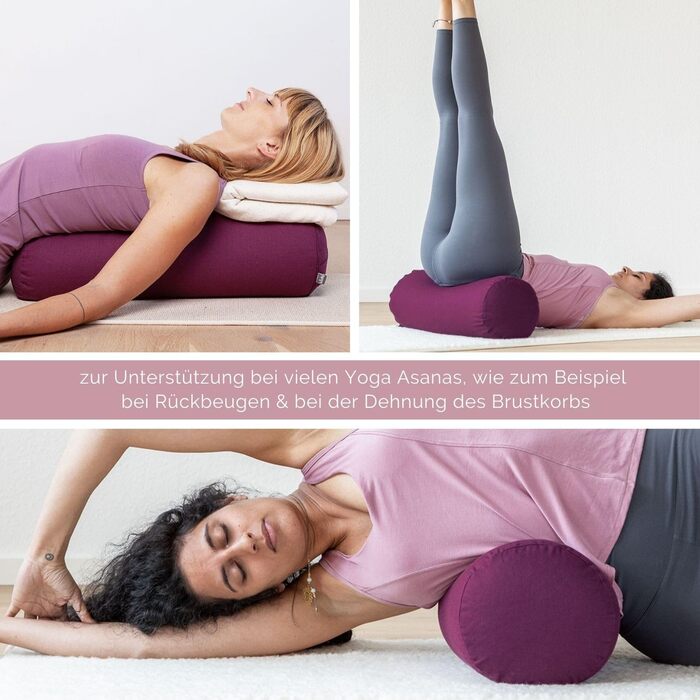 Йога-болстер ЕКО 100 органічна бавовна Йога-рулон з органічним наповнювачем зі спельти Можна прати Кругла йога-подушка для відновлювальних вправ Велика 65 x 20 см натурального кольору