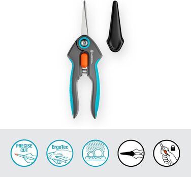 Секатор для точного збору трав, ягід та квітів з нержавіючої сталі, лезо 47 мм, ергономічна ручка, з захисним ковпачком (12212-20). Універсальний, 15.91 см x 1.95 см, ширина захвату 47 мм