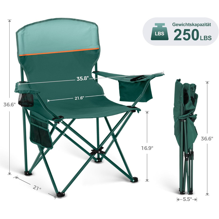Кемпінгове крісло, 2 шт., складне крісло, кемпінгове крісло з підставками для чашок, складне крісло, кемпінгове рибальське крісло з підлокітниками, вуличне крісло зеленого кольору, 39S CAMP