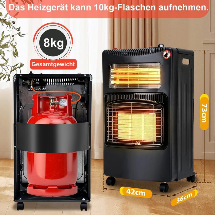 Гібридний газово-електричний обігрівач потужністю 4200 Вт, включаючи комплект регулятора тиску газу використання всередині та зовні приміщень (газовий обігрівач тільки на вулиці) променевий обігрівач для балонів з бутаном та пропаном до 11 кг електричне п