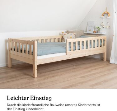 Дитяче ліжко Ehrenkind Lille Дитяче ліжко 90x200 см зі знімними дерев&39яними захисними поручнями, сертифіковане FSC Дитяче ліжко 90x200 світло-сірий колір 90 x 200 см (основа) світло-сірий колір