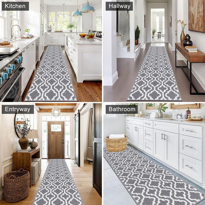 Килимова доріжка SHACOS 60x240 см, нековзка доріжка для передпокою, довгий сучасний кухонний килим, доріжка для передпокою, яку можна прати, для кухні, входу, вітальні, сірий 60 x 240 см сірий