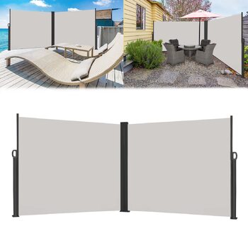 Розсувний бічний тент для балкону, сонцезахисний навіс, екран для забезпечення приватності, водонепроникний та вітронепроникний, виготовлений з поліестеру, для саду, патіо, дитячих майданчиків та кемпінгу (200x600 см, сірий) 200x600 см сірий