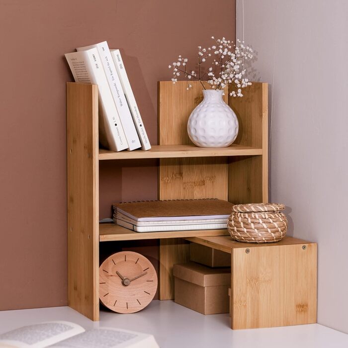 Бамбуковий органайзер для столу Navaris 515,5x40 - Регульована система зберігання на полицях - Кутова полиця для кухні, офісу, ванної кімнати, світло-коричневий