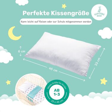 Бавовняна дитяча подушка Oeko-Tex біла - Ідеальна подушка для дітей від 1 до 3 років - 33x45 см М'яка, гіпоалергенна подушка, легк