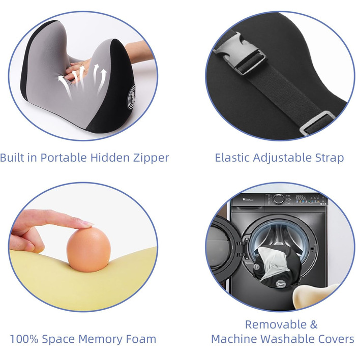 Дійсно корисна подушка для підголівника автомобіля, подушка для шиї автомобіля для сну з регульованим ремінцем, 100 піна з пам&39яттю форми та дихаюча, знімний чохол, ергономічний дизайн м&39який, сірий