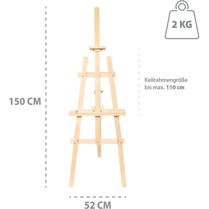 Мольберт Wood Large - Полотняна підставка Весільні мольберти Польовий мольберт регульований по висоті Дерев'яний мольберт для дітей і дорослих Соснова деревина (Сосна, 150 см)