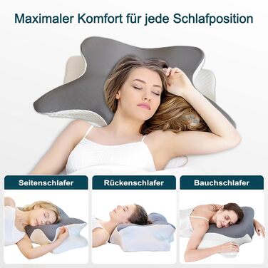 Ортопедична подушка для шиї з піни з ефектом пам&39яті та подушка для підтримки шийного відділу хребта ергономічна подушка-метелик для сну на боці та на спині від болю в шиї, регульована по висоті та яку можна прати