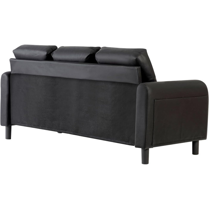 Диван 173 см, Чорні дивани для вітальні, Зручний тканинний диван, 3-місний диван з підлокітниками, 3 подушки та 4 дерев&39яні ніжки, Глибокий диван для відпочинку для домашнього офісу (чорний)