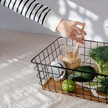 Набір кошиків для зберігання KEILEOHO з 4 предметів, 28 x 22 x 12 см, металевий кошик, дротяний кошик для зберігання, кошик для ванної кімнати, метал, відкритий дротяний дизайн, маленький чорний металевий кошик, для офісів, кухонь, ванних кімнат