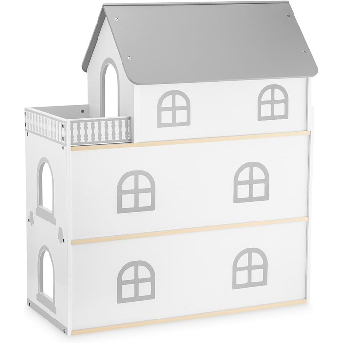 Дерев&39яний ляльковий будиночок Mamabrum, 3-поверховий, з меблями та аксесуарами - Перевірений на безпеку дитячий ігровий будиночок для рольових ігор - Ляльковий будиночок зі спальнею, вітальнею, кухнею та ванною кімнатою, сучасний мінімалістичний