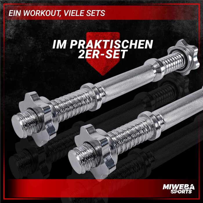 Гантельний гриф Miweba Sports KH100/101, 35 см, діаметр 30 мм, сталь, набір з 2 шт., з замками Spinlock