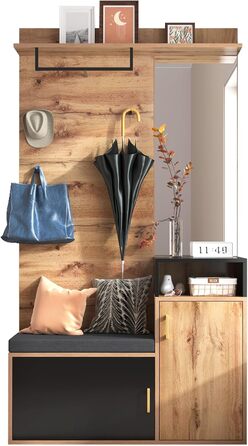 Набір вішалок AXUTL з 4 гачками для одягу, дзеркалом, тумбою для взуття, настінною вішалкою, верхньою полицею, лавкою для вішалки