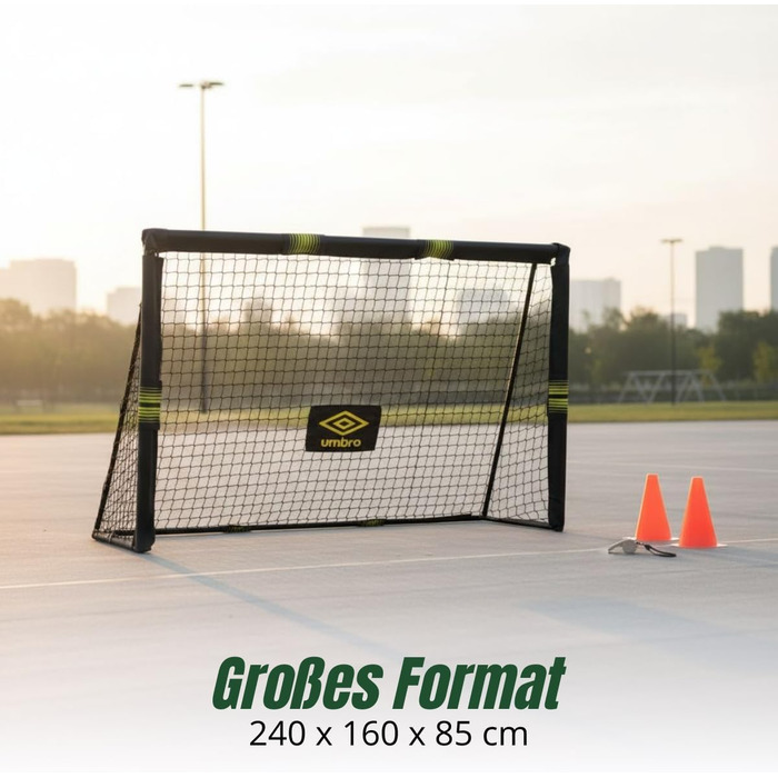 Футбольні ворота Umbro - Великі футбольні ворота - Футбольні ворота - Футбольні ворота для саду, дітей та дорослих - Тренувальний футбольний інвентар для приміщень та вулиці - Метал - Чорний/Жовтий 240x160x8 см