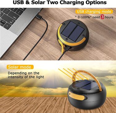 Світлодіодний ліхтар для кемпінгу, складаний сонячний кемпінговий ліхтар, портативний зарядний пристрій з 2 способами зарядки (сонячний/USB) та 3 режимами освітлення для кемпінгу, риболовлі та надзвичайних ситуацій - включає браслет для виживання зі свист