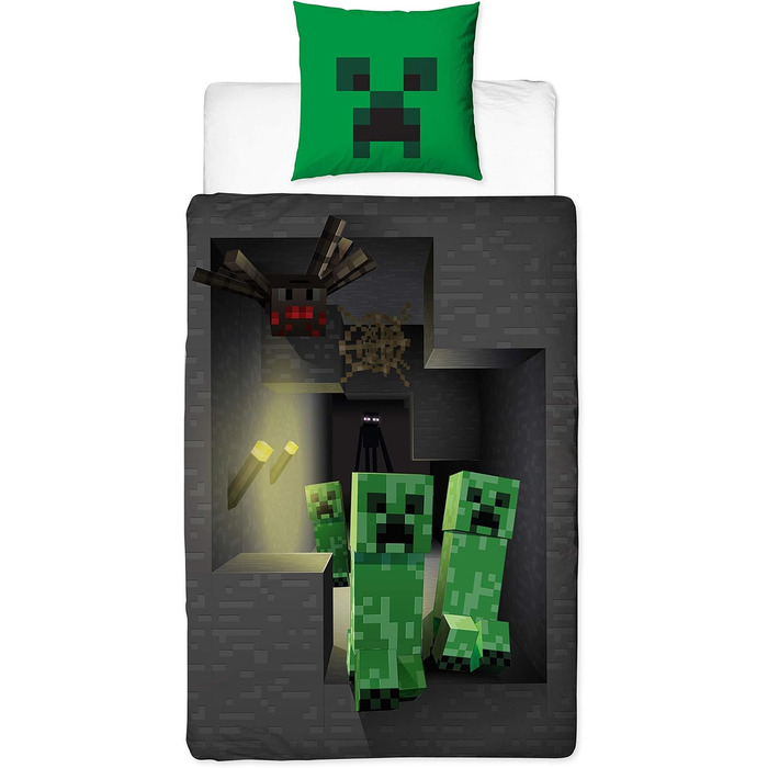 Комплект постільної білизни для хлопчиків Minecraft - дитяча постільна білизна 135x200 80x80 см з 100 бавовни - зелений 3D-мотив з