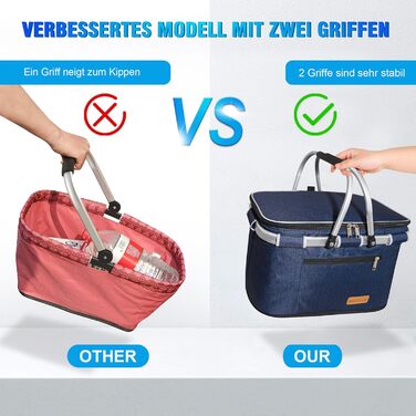 Великий кошик для покупок, сумка-холодильник, ізольований кошик, сумка-холодильник для пікніка, кошик для пікніка з двома ручками - для подорожей/пікніка/покупок/подарунків, XL, темно-синій