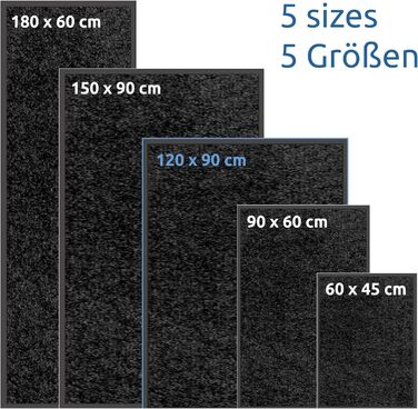 Килимок для бруду GEAR сірого кольору 5 розмірів для використання всередині та зовні приміщень, протиковзкий килимок для дверей, килимок для очищення, що миється, нековзний, гумовий край, 150x90, 120x90, 180x60, 90x60, 60x45 см, килимок для дверей 120 x 9