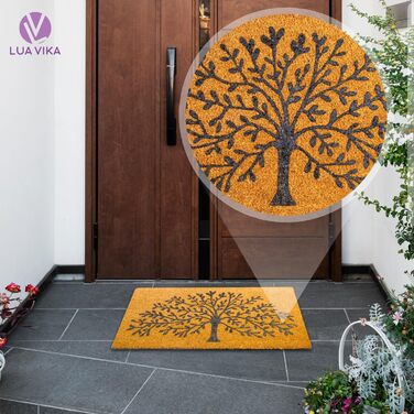 Кокосовий килимок для вхідних дверей, підходить для використання всередині та зовні приміщень, привабливий та декоративний брудозахисний килимок для ваших вхідних дверей, миється, з нековзним ПВХ, килимок для вхідних дверей 40x70 см (Дерево життя)