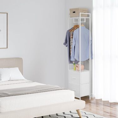 Окремостояча, міцна металева вішалка для одягу з 2 полицями для взуття, мінімалістичний дизайн, компактна підставка для одягу для спальні/дому - біла