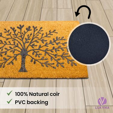 Кокосовий килимок для вхідних дверей, підходить для використання всередині та зовні приміщень, привабливий та декоративний брудозахисний килимок для ваших вхідних дверей, миється, з нековзним ПВХ, килимок для вхідних дверей 40x70 см (Дерево життя)