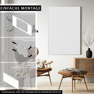 Інфрачервоний обігрівач з термостатом Дистанційне керування та керування за допомогою застосунку BLANK 580 Вт (90,5 x 60,5 см) Інфрачервоний радіатор, електричний обігрівач, настінний обігрівач, електричне опалення, інфрачервона нагрівальна панель 580 Вт 