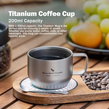 Мл титанова чашка для еспресо, двостінна кружка для лате, капучино, какао, металева чашка для чаю, для кемпінгу на свіжому повітрі, для подорожей, надлегка, міцний посуд для напоїв (титановий колір Ti3086D), срібляста, 200