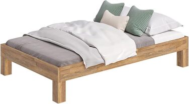 Ліжко Skølm Floki з масиву дуба 120x200 см - високоякісний каркас ліжка - каркас ліжка без узголів&39я - ліжко з натуральної промасленої деревини - ліжко 120x200 см, підходить як двоспальне ліжко - футон 120 x 200 см без узголів&39я - дуб