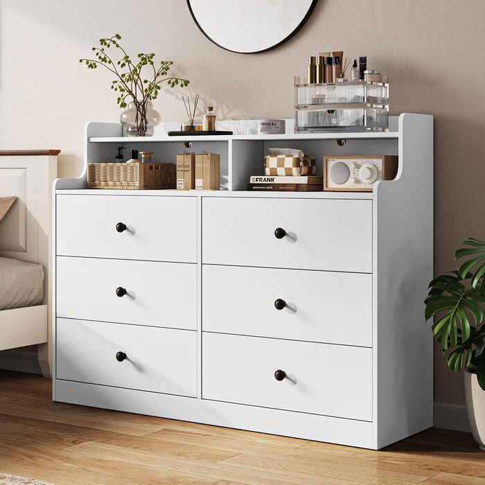 Комод LINSY HOME з 6 шухлядами, білий високоякісний дерев&39яний комод, лляна скриня для спальні, сучасний дизайн, розміри 133 102,8 39,8 см