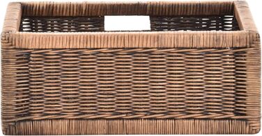 Набір / 2 кошики з полицями, вінтажний коричневий колір, приблизно 42x32x17,5 з дерев&39яною рамкою, ротангова шухляда для шафи для зберігання, комплект ручок для кошиків, 42x32x17,5, вінтажний коричневий колір