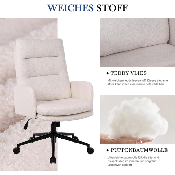 Робоче крісло, офісне крісло зі штучного хутра, крісло для туалетного столика, обертове крісло з регульованою висотою, ергономічне комп&39ютерне крісло для навчання, спальня, офіс, домашній офіс, бежевий, сучасний