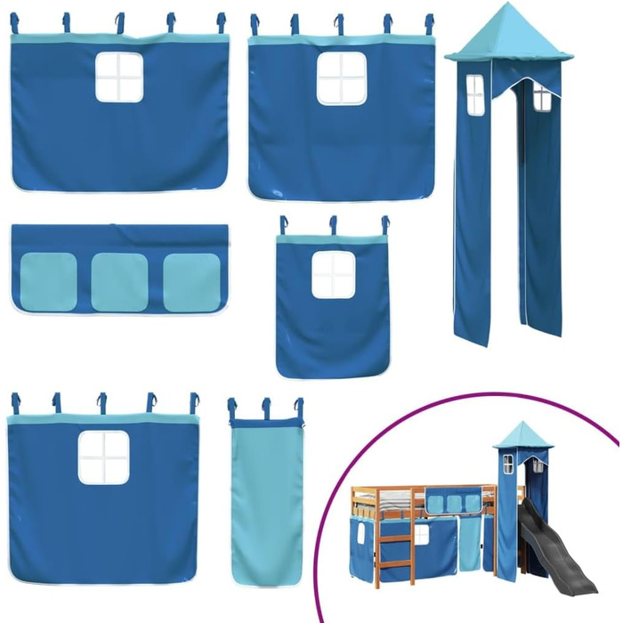 Дитяче ліжко-горище з вежею синє 90x200 см з масиву сосни